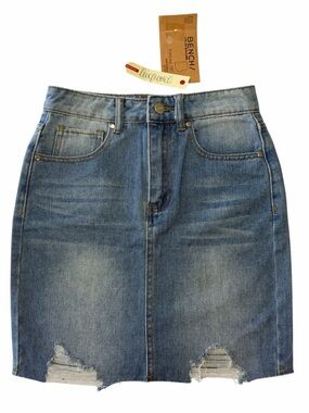 Denim Mini Skirt Distressed Raw Hem Blue Jean Skirt XXSmall Petite